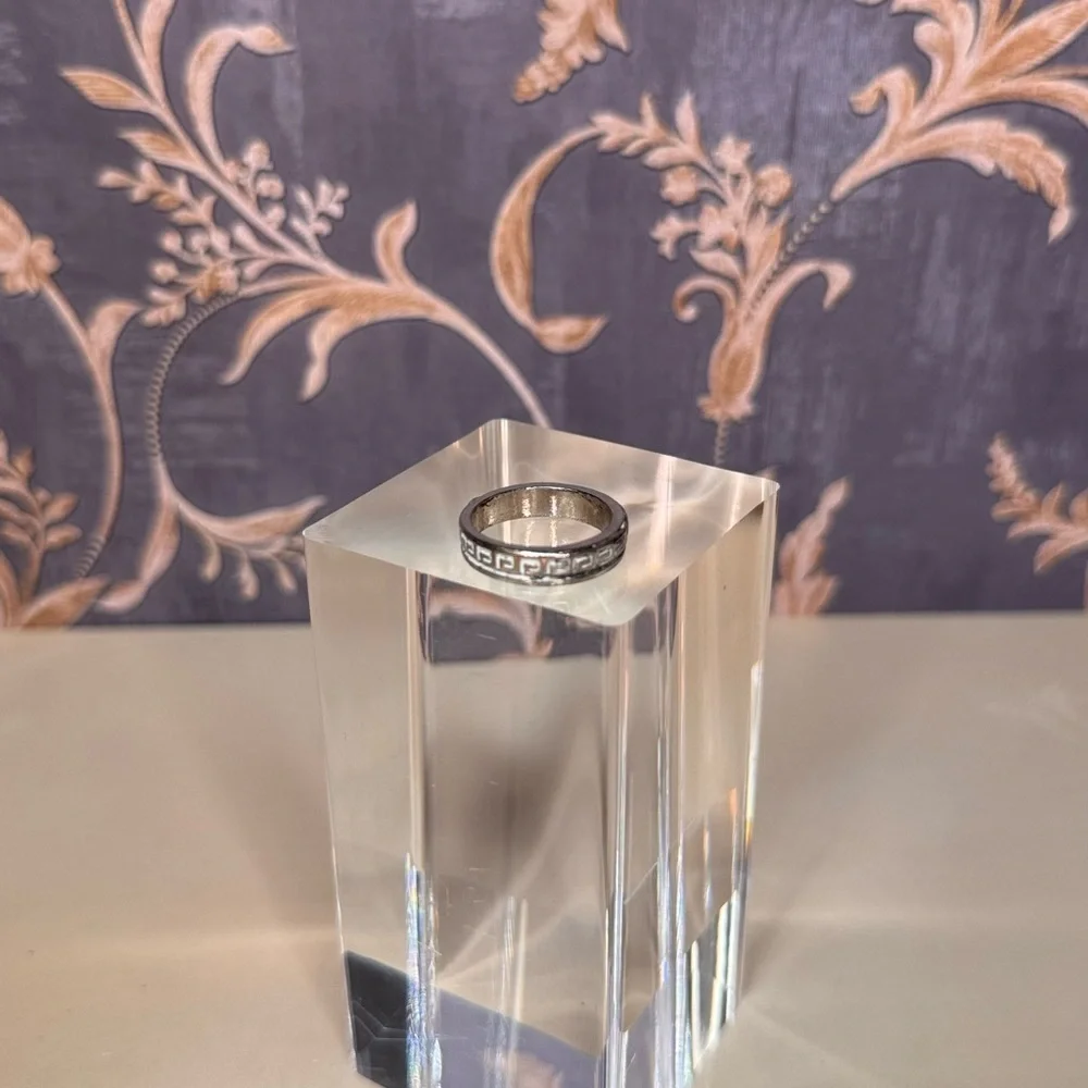 Vintage Estate Silver Plated Geometric Pattern Ring Lot D53